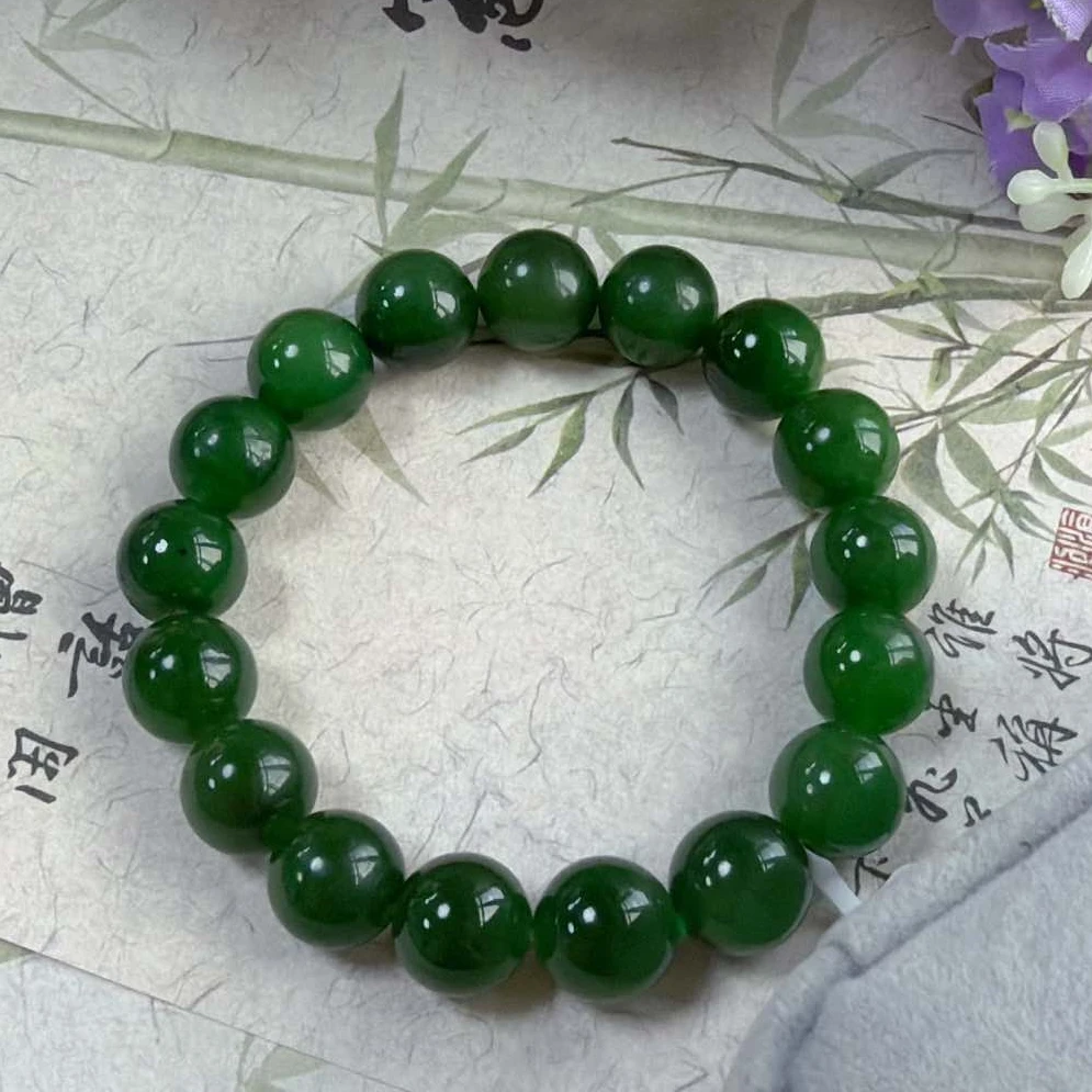 【产品部专享】天然和田玉碧玉单圈手串约12mm微瑕多样性发一cg