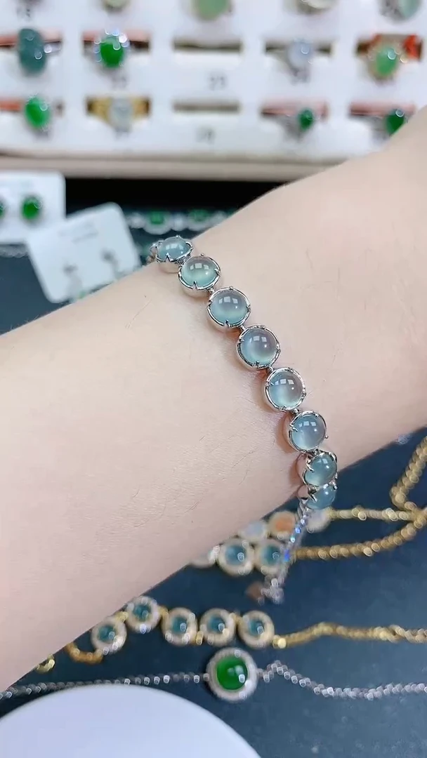 银S925镶嵌手链翡翠天然翡翠