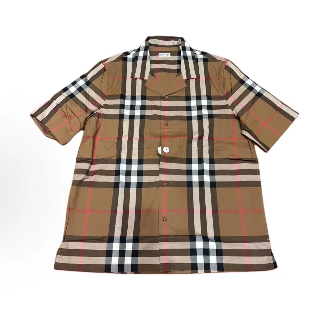 Burberry博柏利 SS25 格纹棉质单排扣短袖衬衫男款