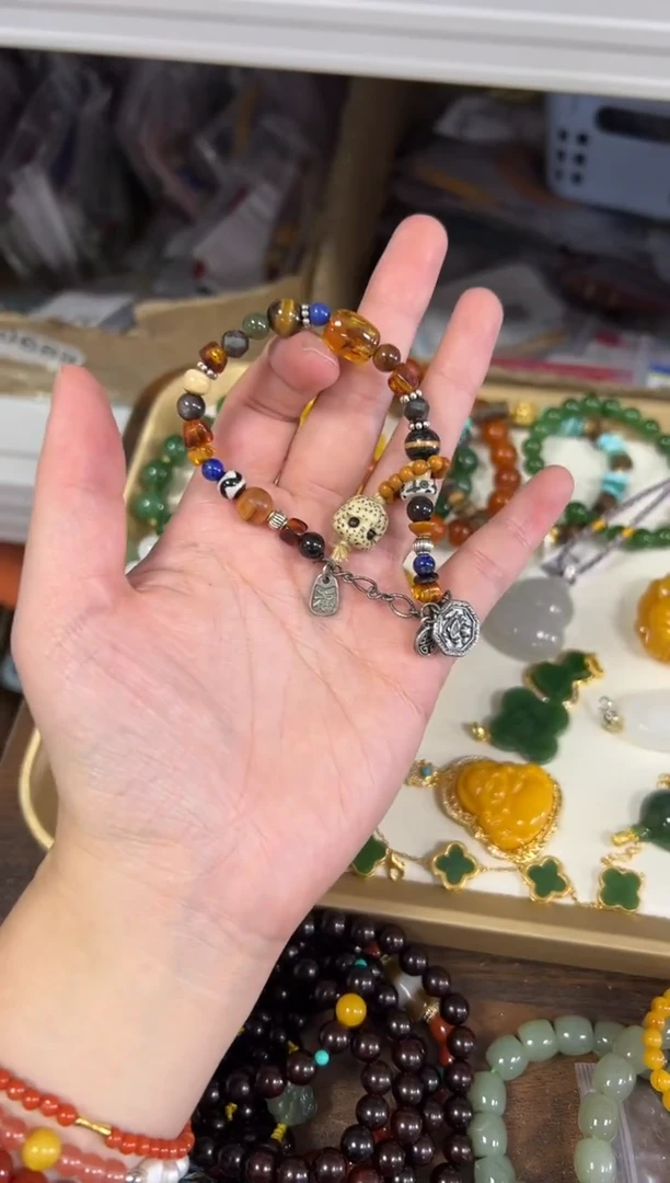 吊坠檀香木未镶嵌随行蜜蜡多宝老钱凤设计款手链[2040]