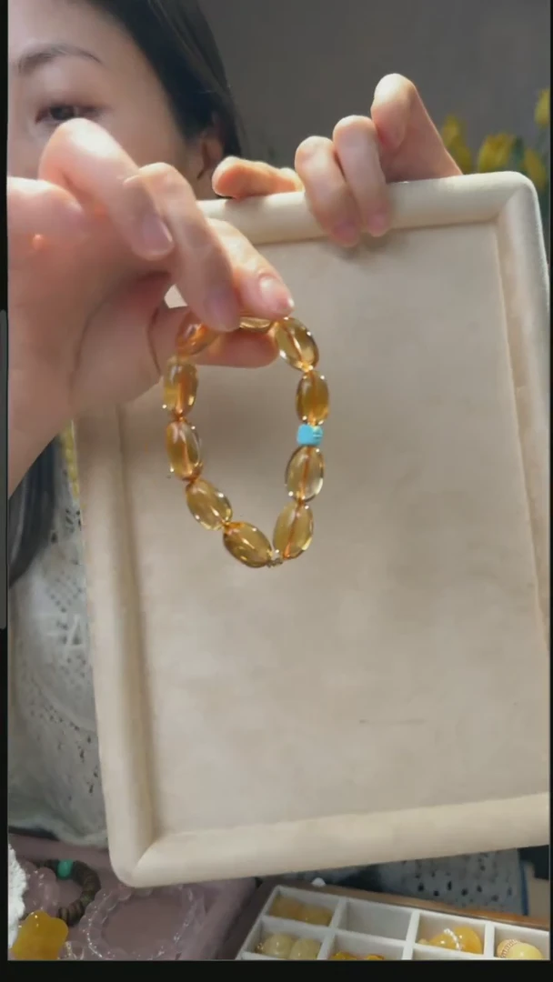 【闪购商品】黄晶手串18K金镶嵌天然黄水晶手串