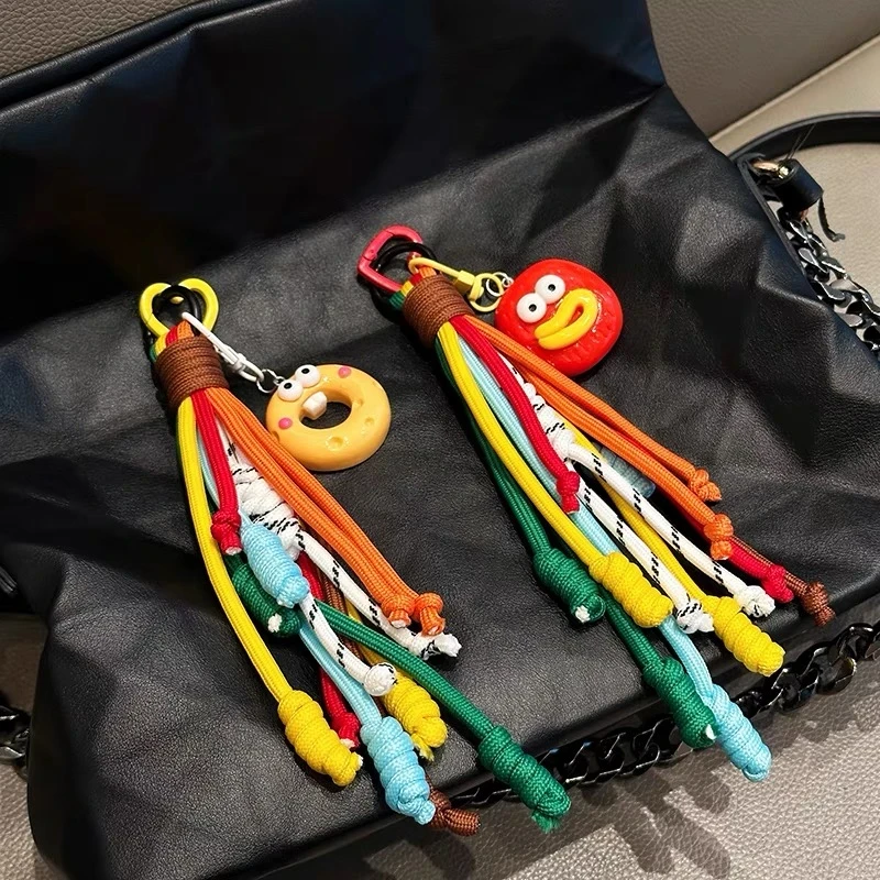 嘴彩色可爱韩系香肠书包搞怪ins包包挂件情侣钥匙扣挂链撞色绳子
