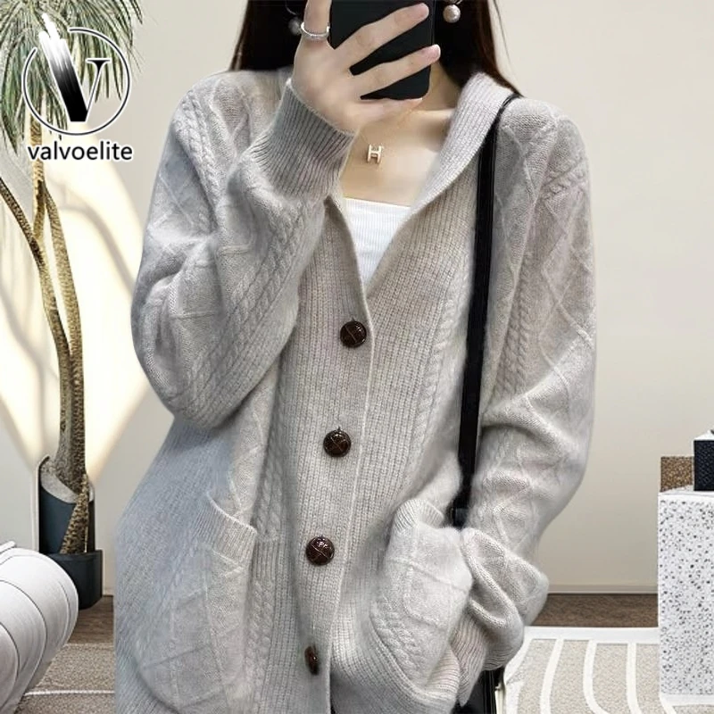 VALVOELITE慵懒风开衫毛衣秋季新款女装时尚宽松显瘦外套针织衫潮