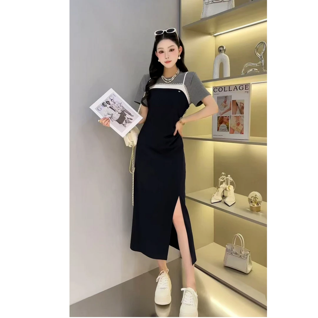 【锦衣服饰】MYF 89986 时尚百搭拼接连衣裙