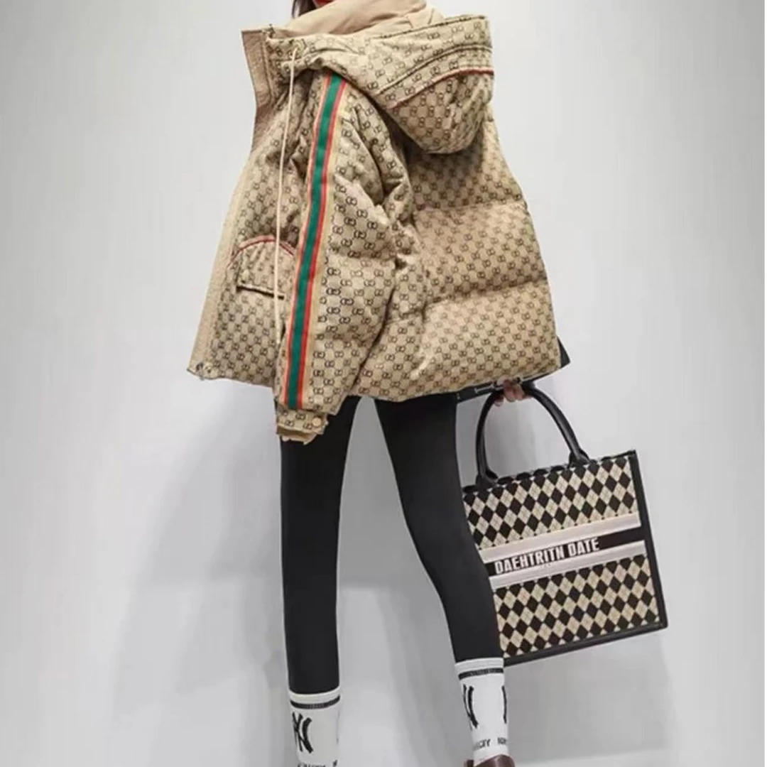 2025冬新款时尚老花羽绒服女中长款高端鹅绒服