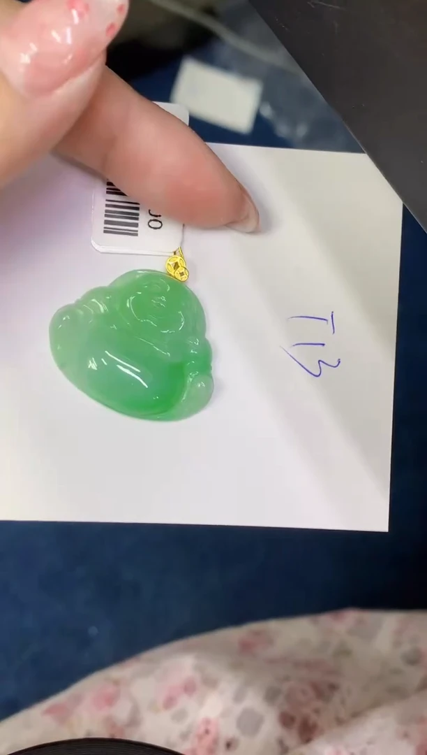 翡翠18K金镶嵌颈饰缅甸天然翡翠A货