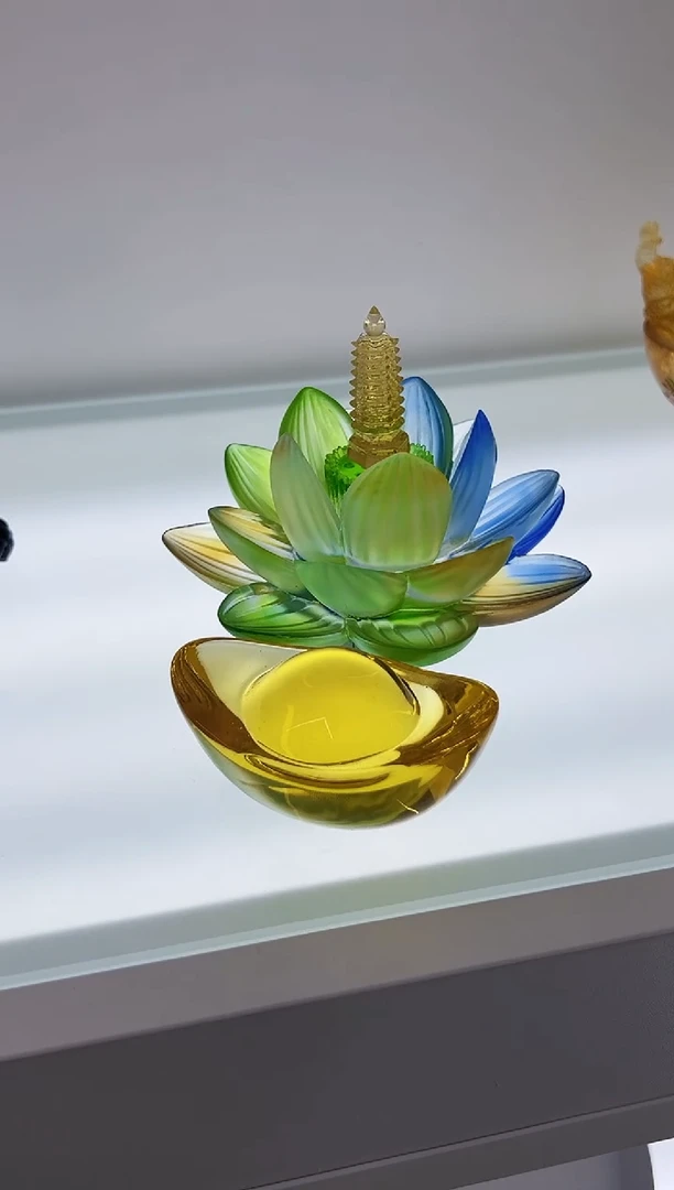 【闪购商品】泥塑古法琉璃12公分莲花摆件