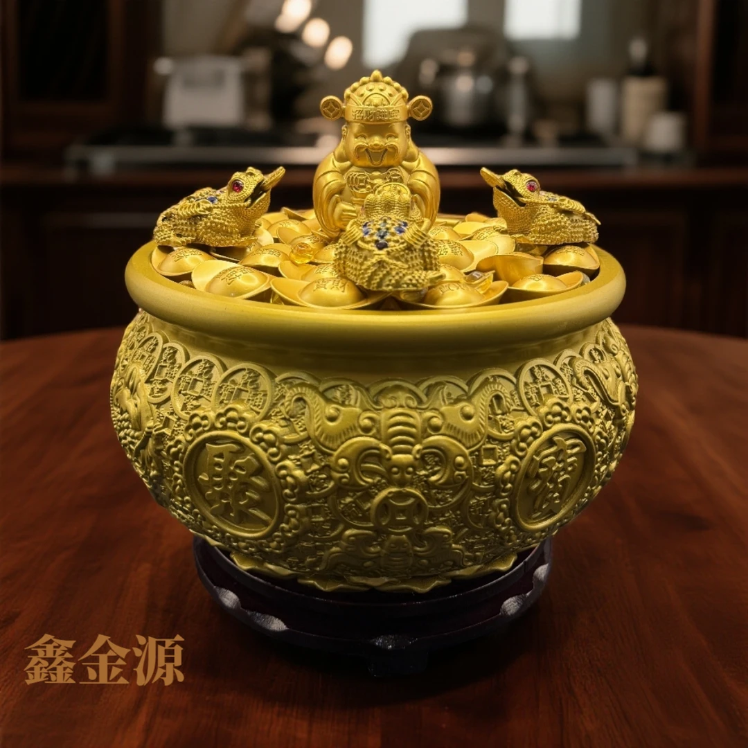 【鑫金源】铜制特大号12斤金蟾八福聚宝盆客厅玄关家居装饰摆