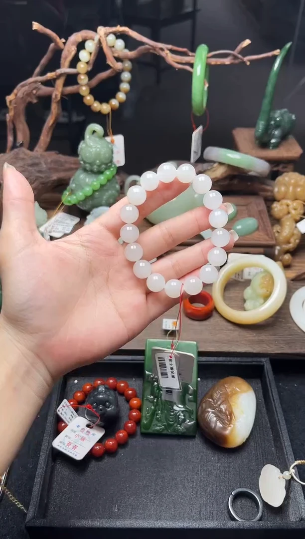 手串未镶嵌和田玉卡12青海白玉 圆珠9010650