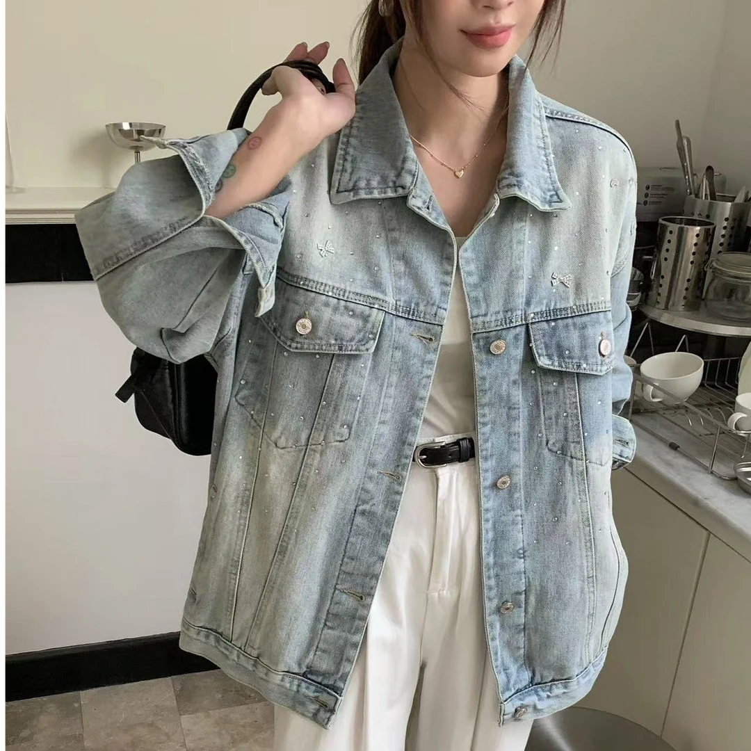J春季新款时尚韩版宽松复古怀旧水洗牛仔外套女百搭ins设计感上衣