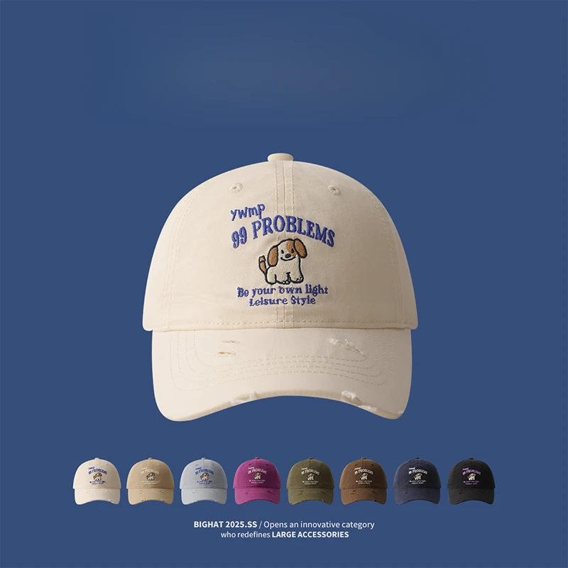 大头星可爱小狗刺绣标大头围显脸小棒球帽女2025年春新款鸭舌帽