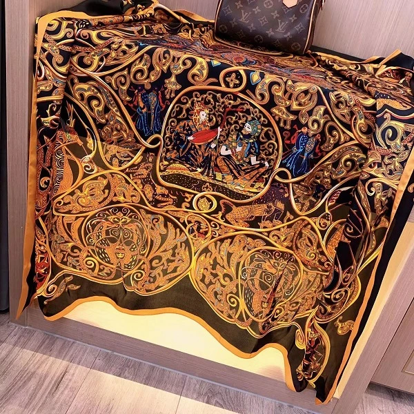 【一千零一夜黑金色】110*110左右方巾百搭丝巾春夏新款围巾