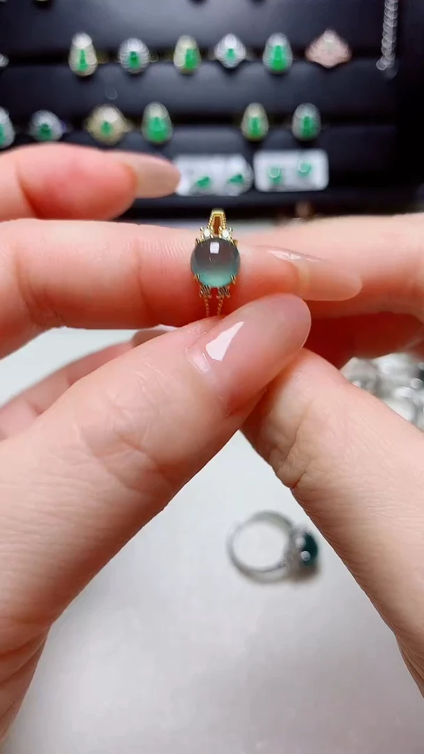 翡翠戒指银S925镶嵌天然翡翠s925银镶嵌