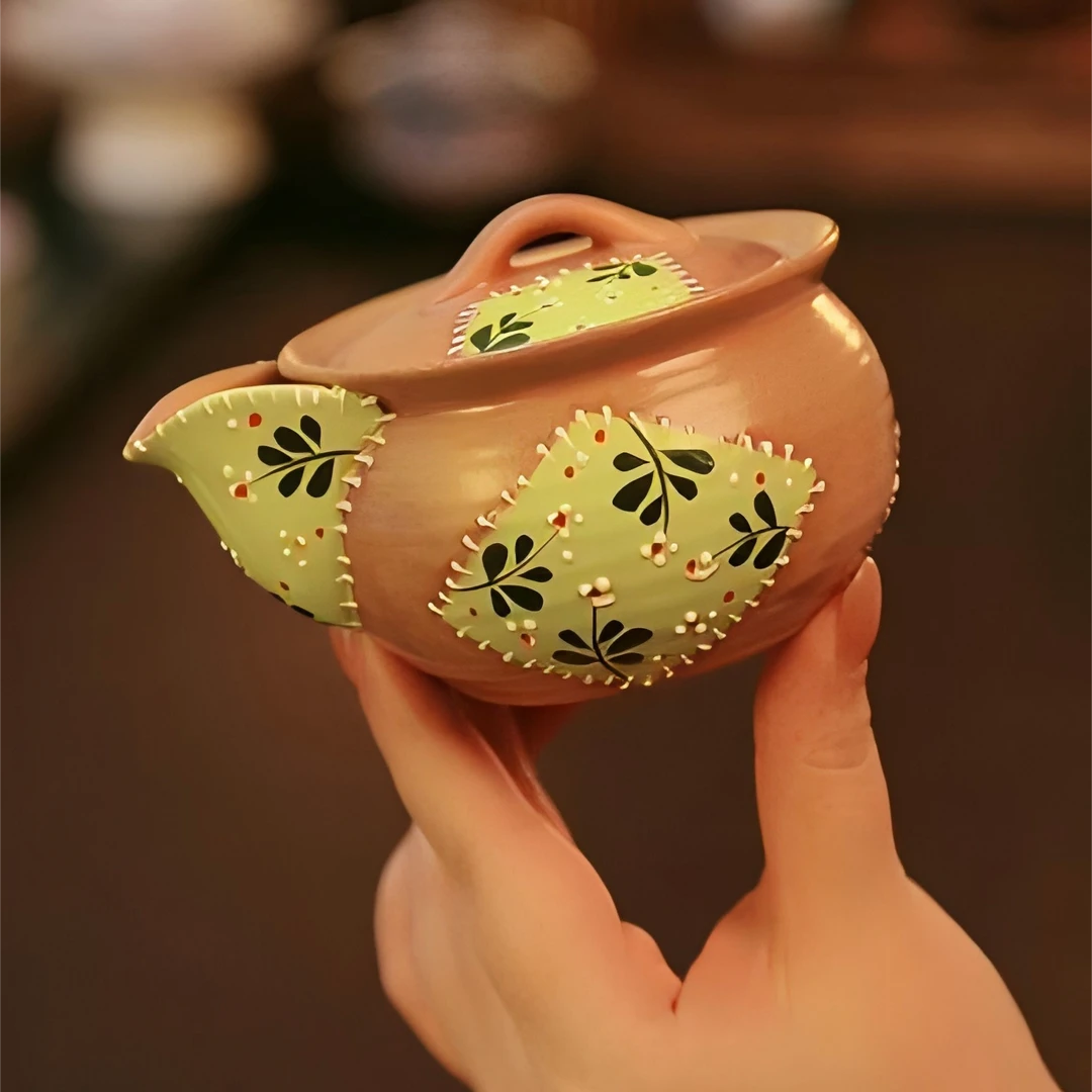 木兮小雏菊全手绘釉下彩复古创意女性青云茶斋陶瓷茶具手抓壶