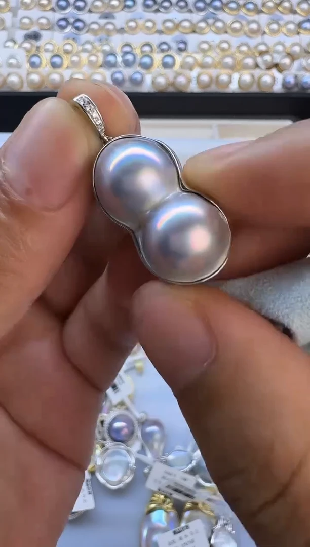 银S925镶嵌拼合珍珠（马贝珠）颈饰马贝吊坠