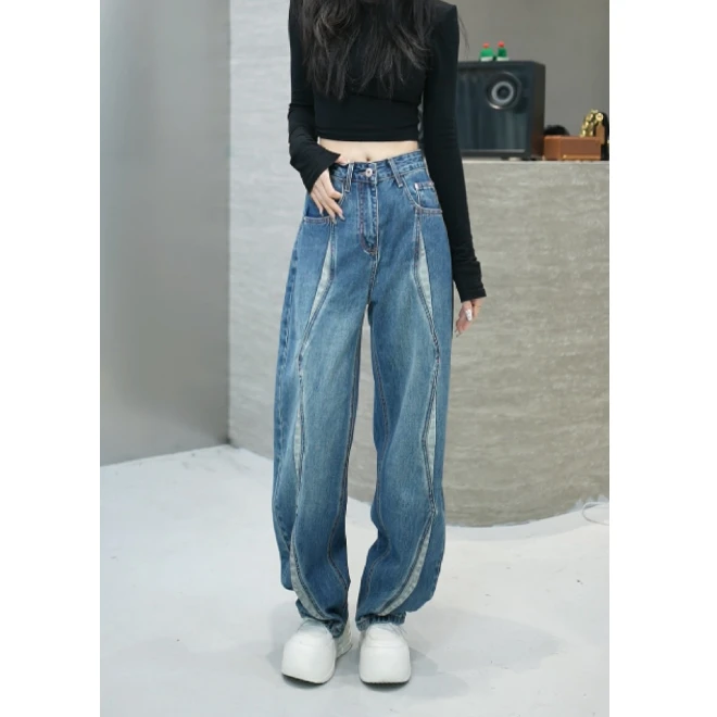 FAE78003QG-蓝【N5专享】早春新款高腰显瘦休闲弯刀裤