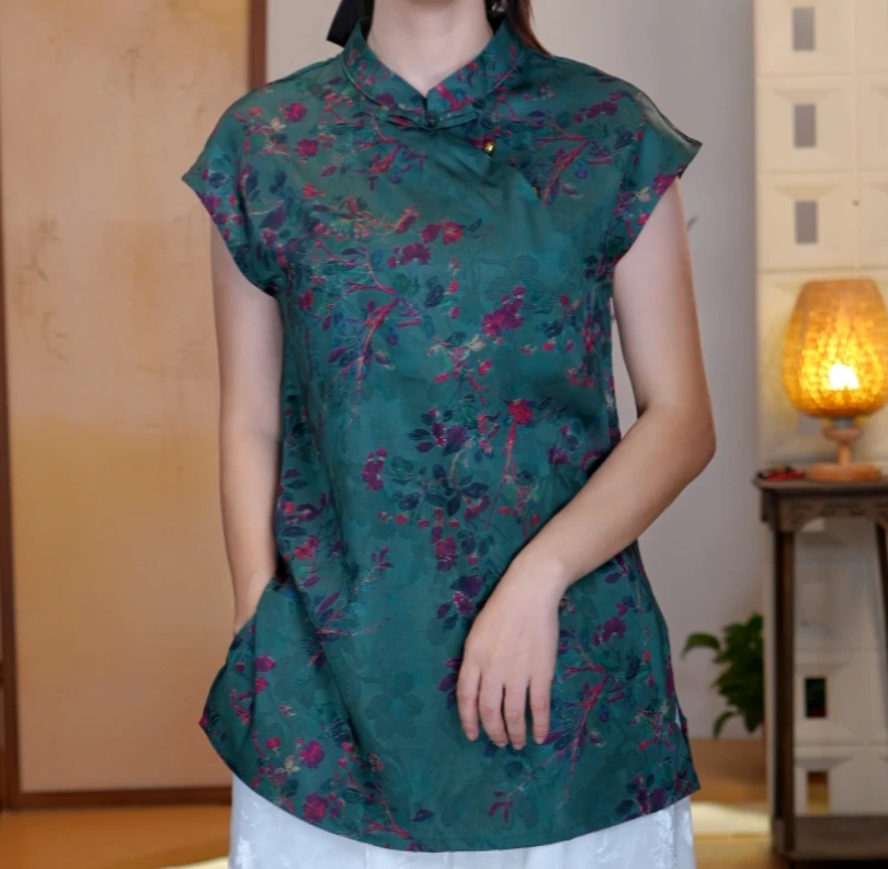 【玉妆】夏季2025新款上衣小衫女装新中式国风立领提花气质无袖衬衫