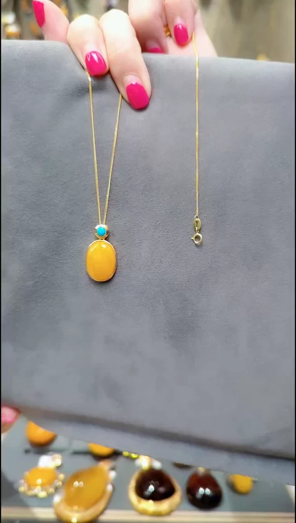 银S925镀金镶嵌吊坠(赠链)蜜蜡﹣B175蜜蜡吊坠