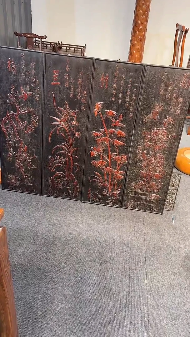 木木雕款S**g梅兰竹菊挂扁