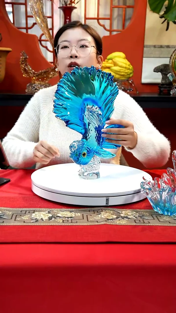 手工艺品琉璃蓝色狮头斗鱼