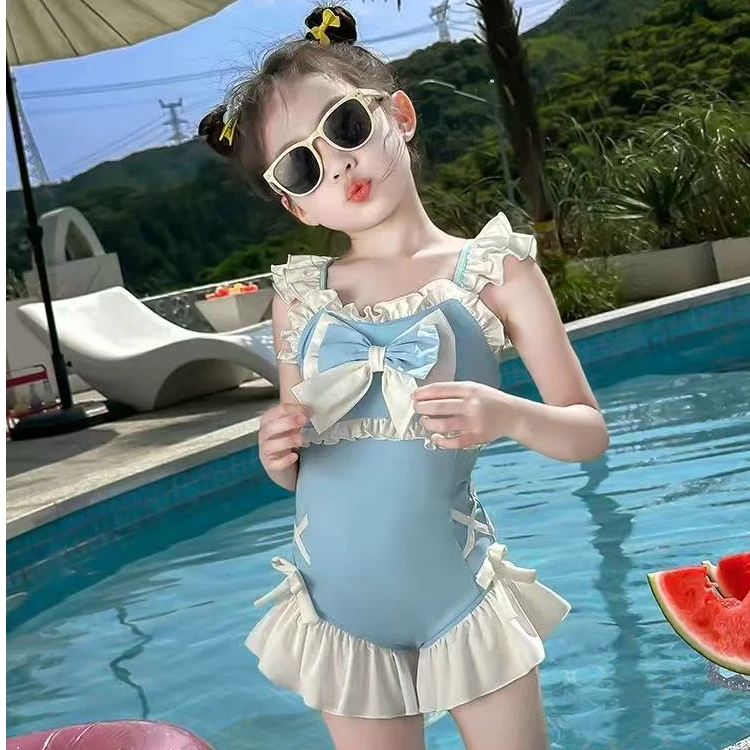女童速干泳衣2025新款夏装儿童夏季蝴蝶结可爱甜美连体游泳衣服