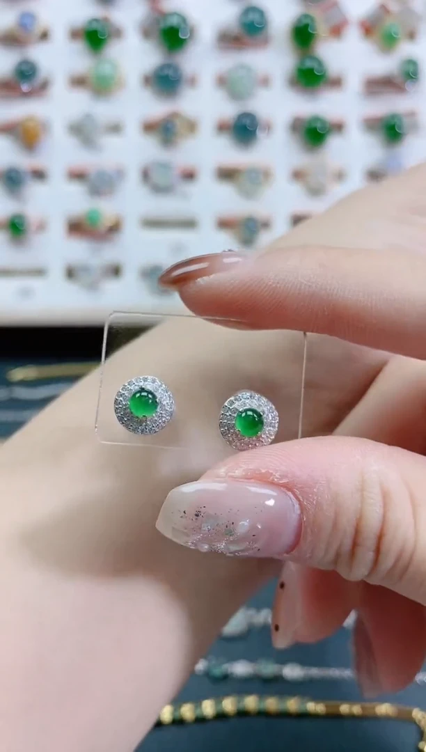 银S925镶嵌翡翠耳饰天然翡翠