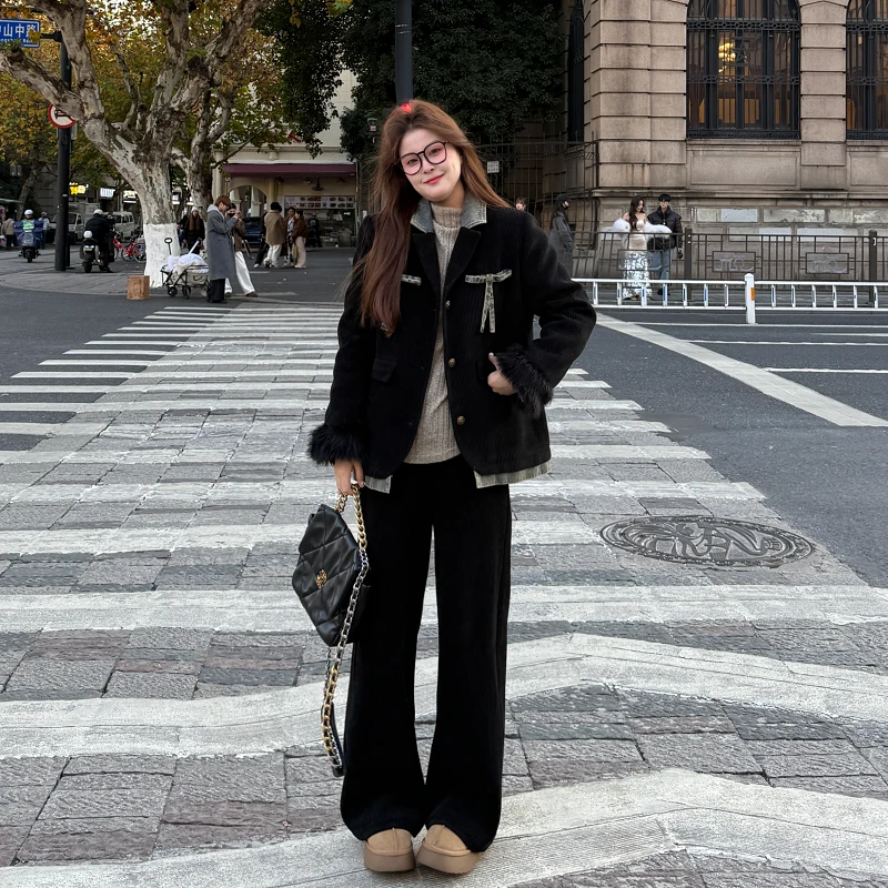 敏敏&南岛风大码女装拼接牛仔加绒加厚外套冬胖mm显瘦套装ZYY1331