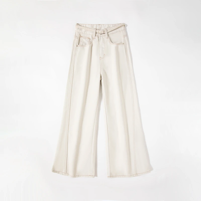 (1691）米白牛仔裤女2025年新款网红时尚潮流宽松阔腿裤子女