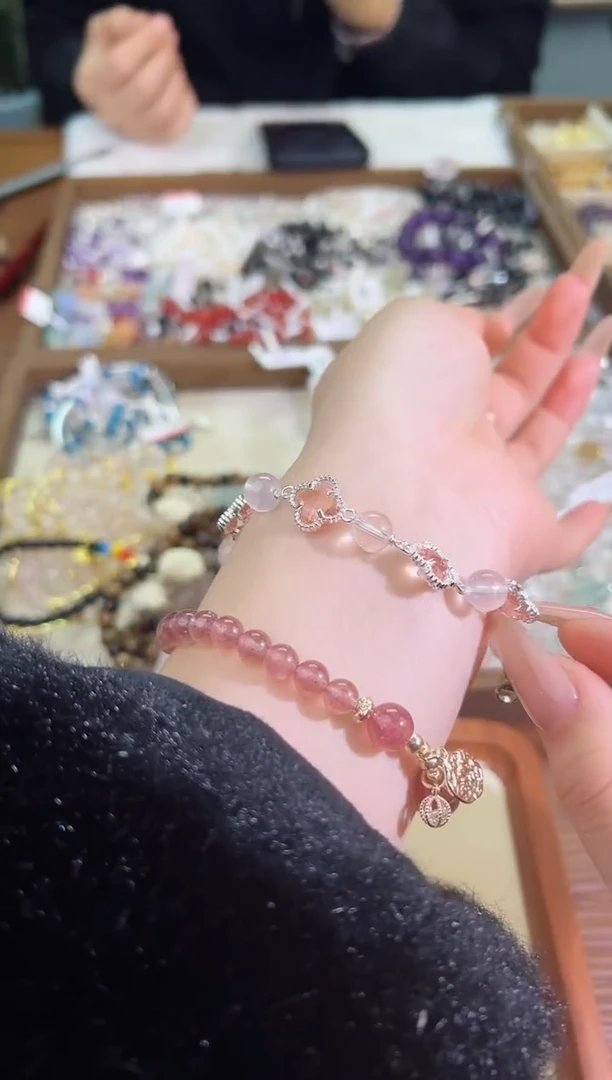 【闪购商品】水晶手链未镶嵌粉水晶四叶草