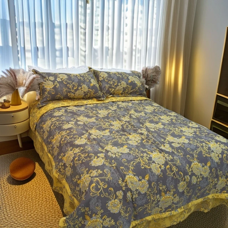 轻奢透气舒适高级感多功能新疆棉夏凉被双层纱四件套-【锦绣未央】