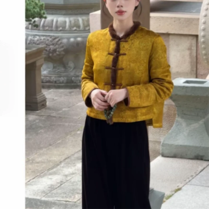 【金墨棠-运费补贴】新中式网红复古中国风水貂毛短款上衣棉服外套