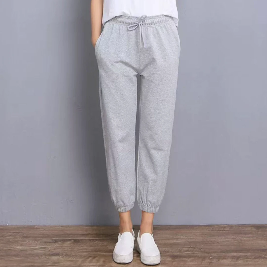 7929-男女毛呢棉（斜纹浅灰）束脚卫裤