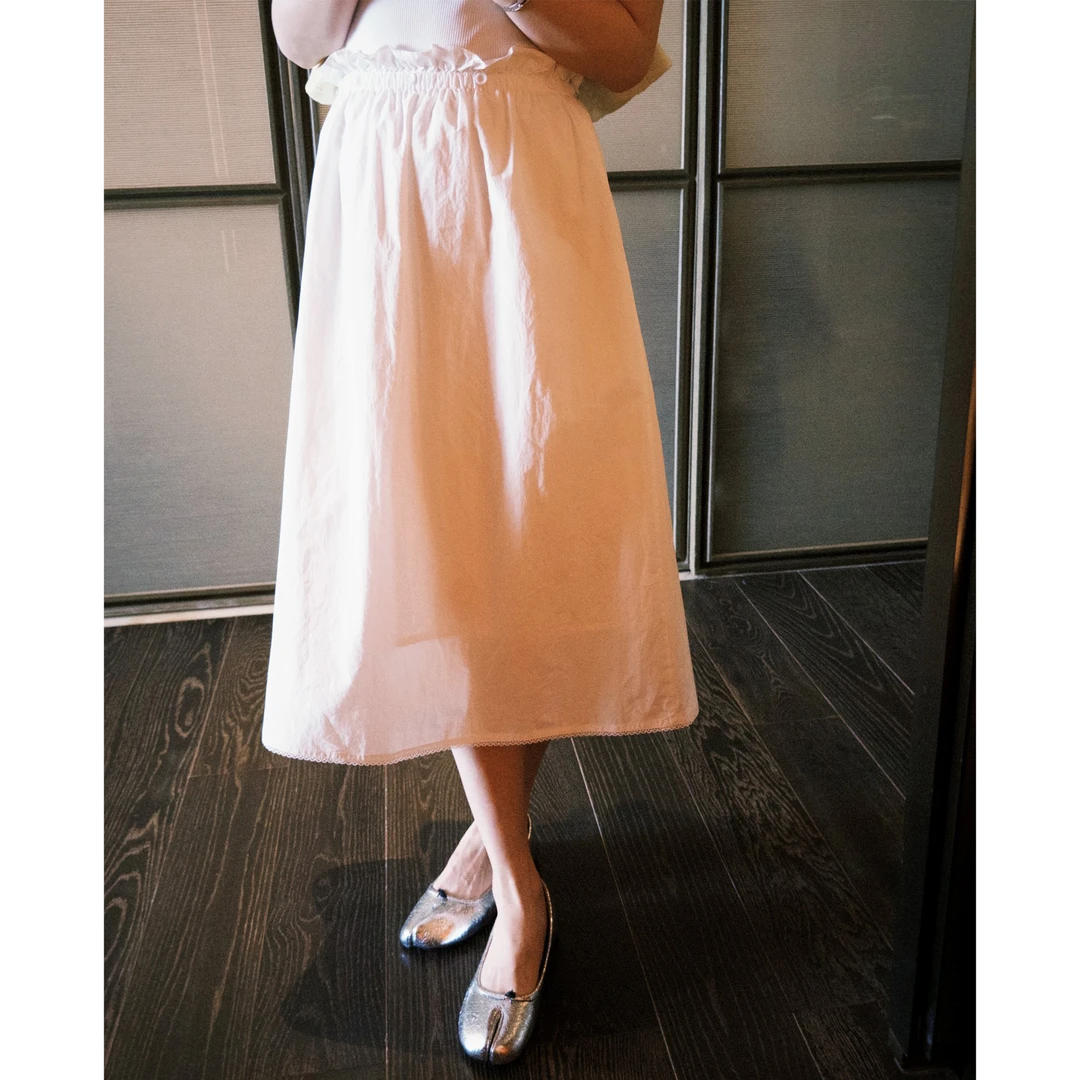 希娜 懒懒云朵 花边裙抽绳松紧腰A字版中长款工装半身裙