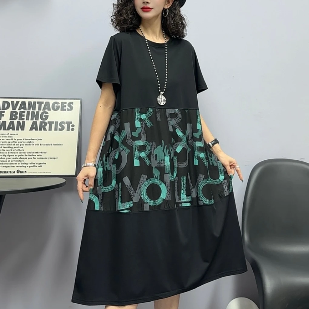 10844新款夏季休闲减龄宽松显瘦拼接优雅连衣裙QZ