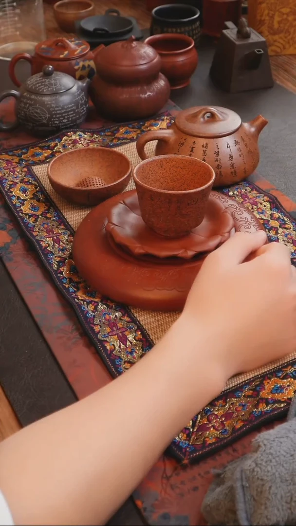 茶杯紫砂见素 紫砂桃花泥 茶漏加杯