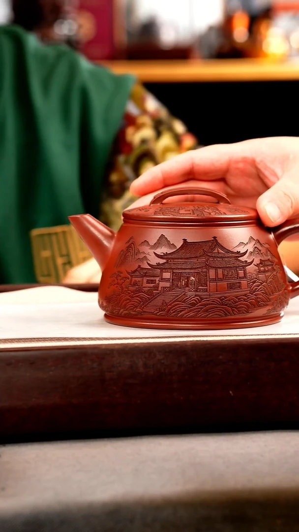 茶壶紫砂龙血砂 剑流石瓢 刻绘