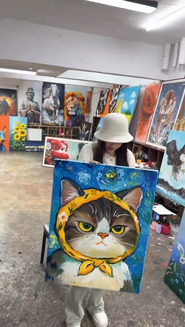 丙烯画A****r懒羊羊老师猫加框