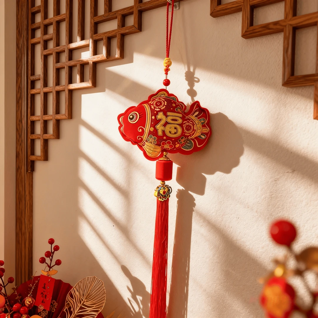 小福鱼挂佩饰新年春节装饰钱袋福鱼挂串挂件家用客厅场景布置挂饰