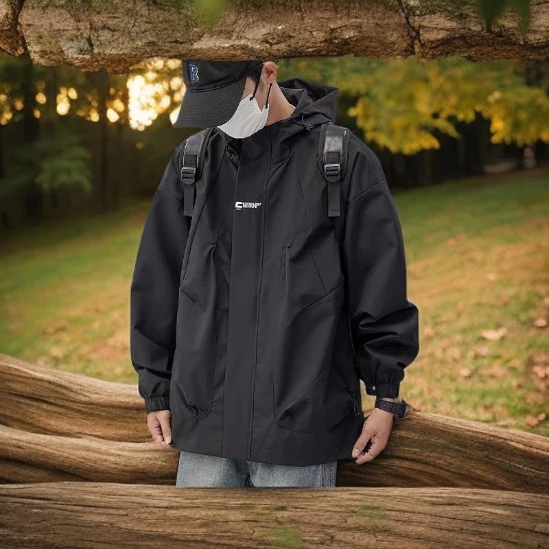 745春季情侣防水外套夹克春秋户外休闲连帽宽松潮流防风百搭韩版