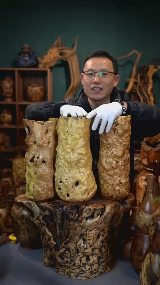 【闪购商品】枣木雷击枣木龙纹广口瓶