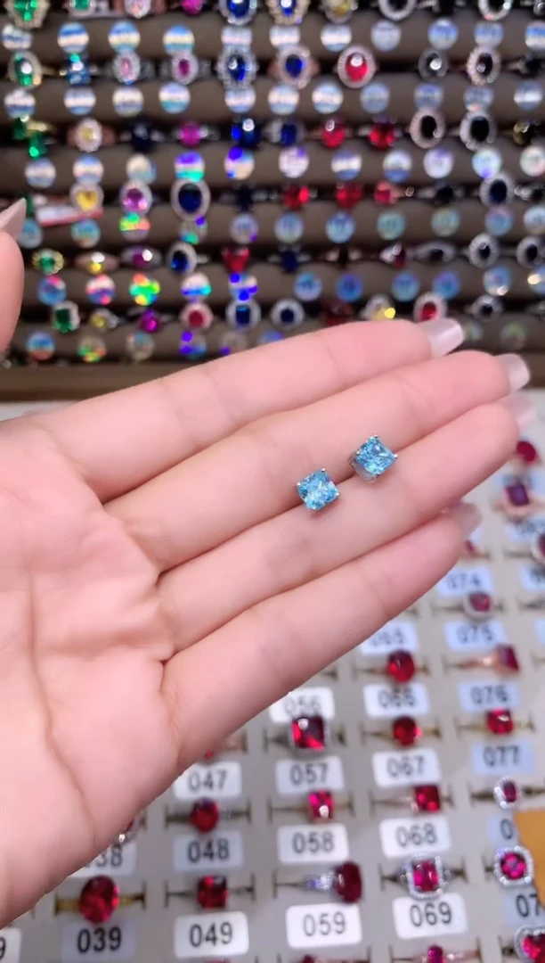 海蓝宝石耳坠银S925镶嵌6白