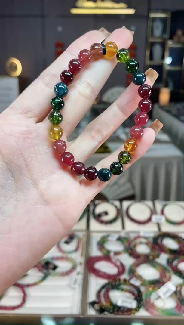 未镶嵌老矿碧玺色标彩虹单圈手串7mm+碧玺dan多样性发货一条