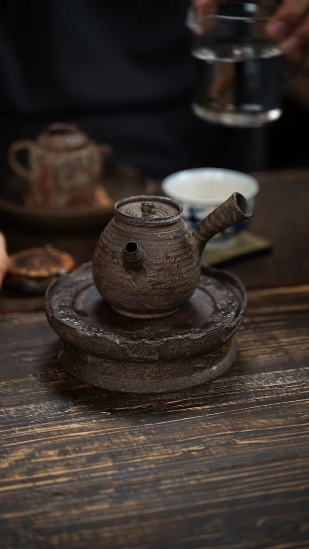 全手工制作 重工 南蛮 爆裂纹 重肌理  侧把壶 180cc