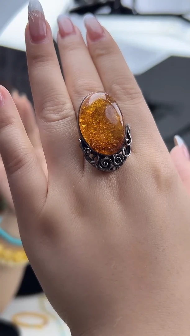 裸石琥珀未镶嵌琥珀蜜蜡戒指