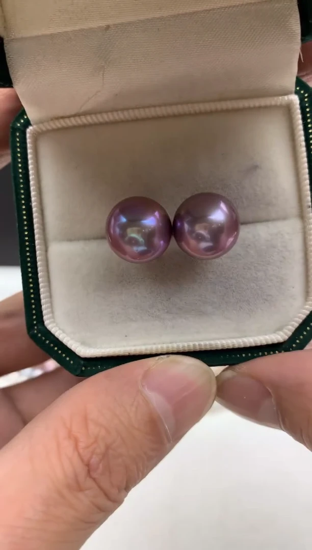 铂Pt950镶嵌ff淡水珍珠紫珠耳饰
