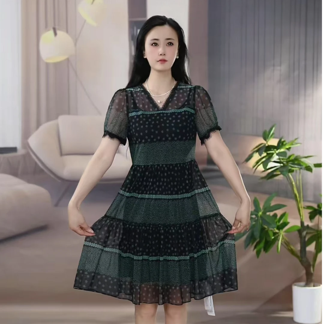 X232-X松紧腰休气质大码连衣裙显瘦时尚夏季法式