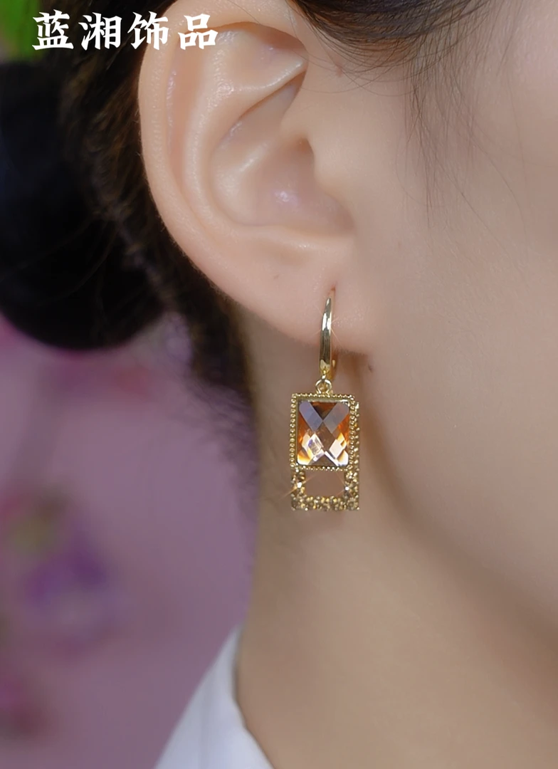 铜合金合成锆石耳饰 「咖色方块」高级感网红气质时尚轻奢百搭耳环