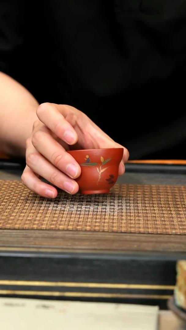 紫砂杯子宜兴紫砂3《悟竹葫芦杯》朱泥