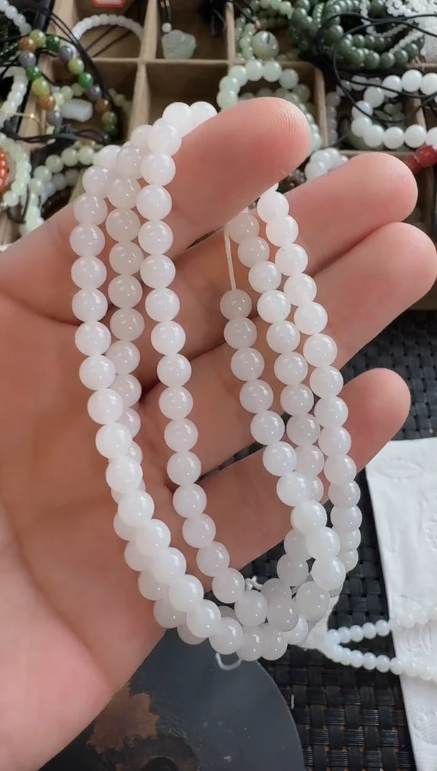 和田玉未镶嵌颈饰6mm白玉108