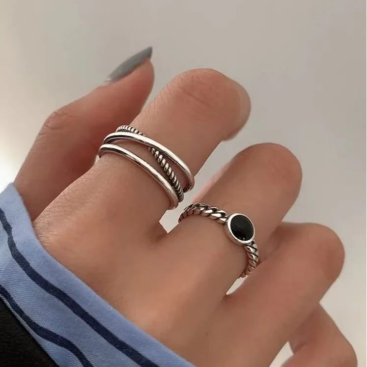 铜合金戒指 1-90号时尚百搭复古做旧小众简约ins可调节气质戒指